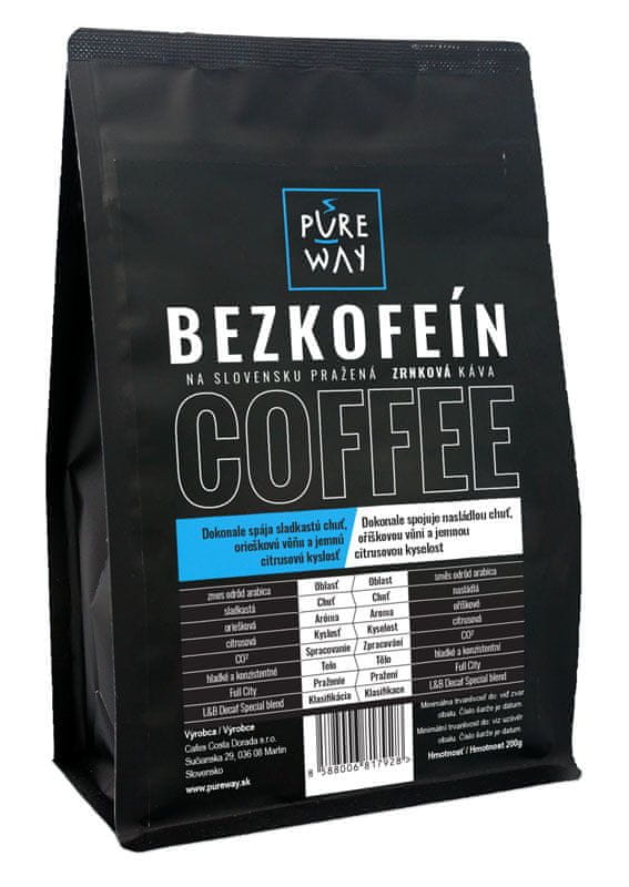 Pureway Bezkofeínová káva zrnková Pureway 200g
